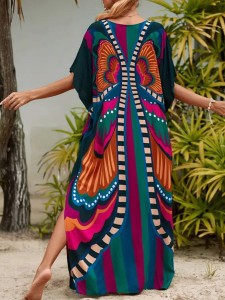 Symmetrical printed beach dress Holiday printed maxi dress