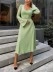 Tie-back flared long-sleeved high-waist ribbed maxi skirt