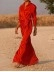Tie High Waist Long Sleeve Slit Dress