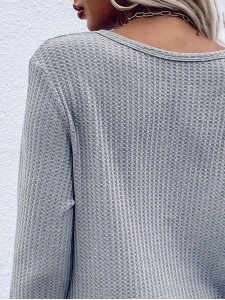 Twist Front Long Sleeve Waffle Knit Top