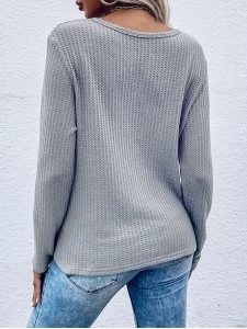 Twist Front Long Sleeve Waffle Knit Top
