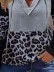 V-neck cross lace-up leopard print patchwork knit T-shirt