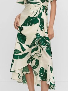 V-neck cross wrap print dress long skirt
