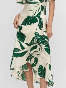 V-neck cross wrap print dress long skirt