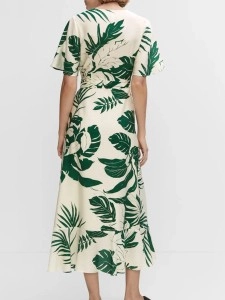 V-neck cross wrap print dress long skirt