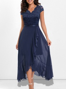 V-neck sleeveless lace mesh maxi skirt