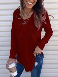 V-neck strappy loose top T-shirt