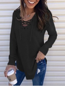V-neck strappy loose top T-shirt