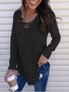 V-neck strappy loose top T-shirt
