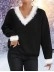 V-wool collar with cotton plaid solid color sweater