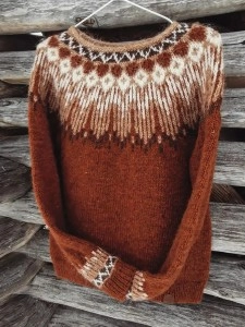 Vintage Contrast Wave Pattern Crew Neck Sweater