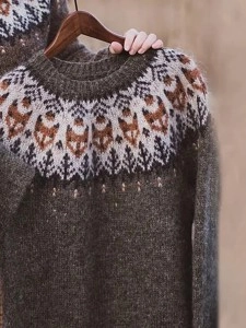 Vintage Round Yoke Crew Neck Comfy Sweater
