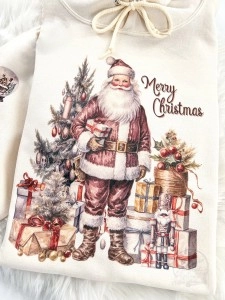 Vintage Santa Claus Long Sleeve Printed Hoodie