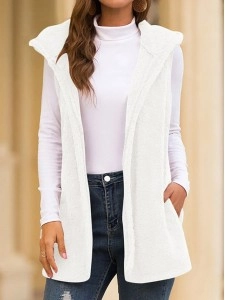 Vintage Solid Pockets Hoodie Casual Sleeveless Vest Outerwear