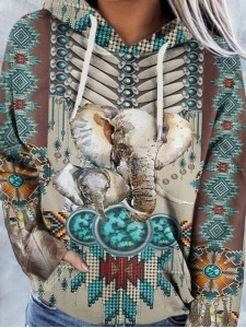 Vintage Western Elephant Print Hoodie