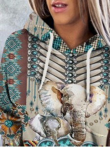 Vintage Western Elephant Print Hoodie