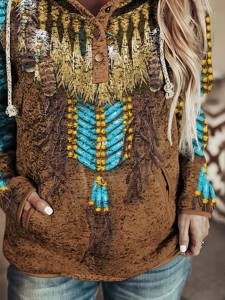 Vintage Western Print Long Sleeve Casual Hoodie