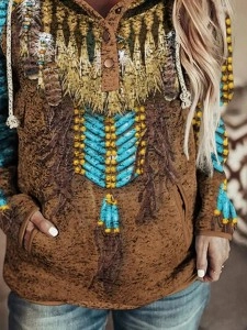 Vintage Western Print Long Sleeve Casual Hoodie