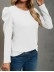 Waffle-Knit Puff Sleeve Round Neck Top