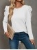 Waffle-Knit Puff Sleeve Round Neck Top