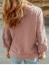 Waffle plaid lace up V-neck long sleeved top