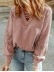 Waffle plaid lace up V-neck long sleeved top