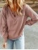 Waffle plaid lace up V-neck long sleeved top