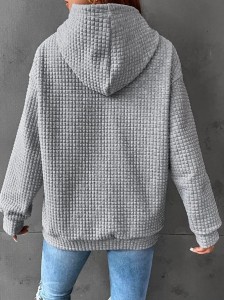 Waffle round neck long sleeved sweater solid color top
