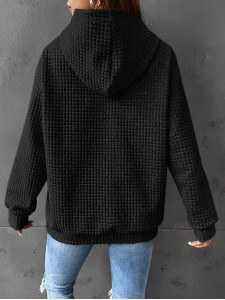 Waffle round neck long sleeved sweater solid color top