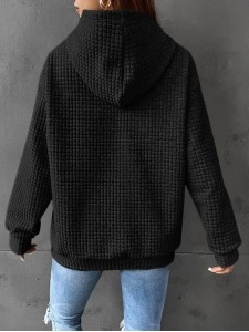 Waffle round neck long sleeved sweater solid color top