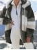 Warm plush patchwork zipper pocket with hood loose jacket