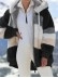 Warm plush patchwork zipper pocket with hood loose jacket