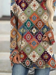 Western Ethnic Geometric Pattern T-shirt