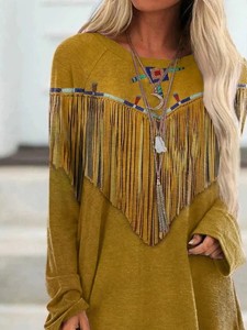 Western Fringe Print Long Sleeve Tunic