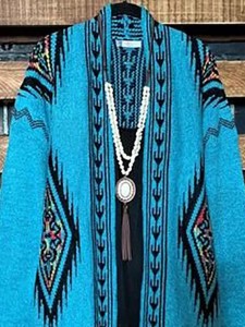 Western Geometric Print Vintage Duster Kimono