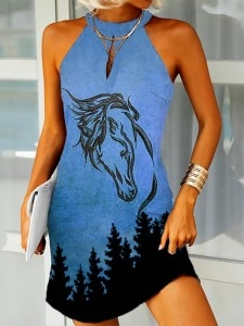 Western Horse Cutout Vintage Dress