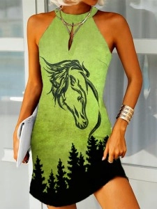 Western Horse Cutout Vintage Dress
