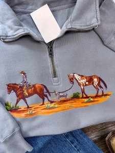 Western horse print zipper sweatshirt