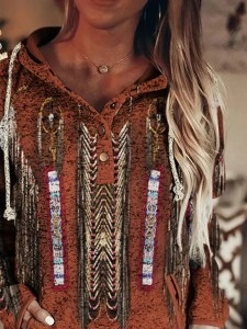 Western Print Long Sleeve Casual Hoodie
