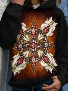 Western retro print long sleeve hoodie