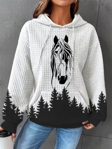 Western waffle horse print hoodie
