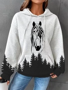 Western waffle horse print hoodie