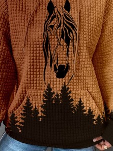 Western waffle horse print hoodie