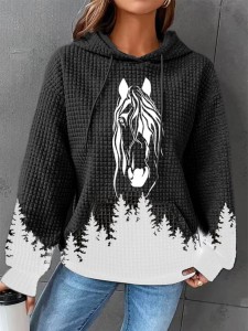Western waffle horse print hoodie