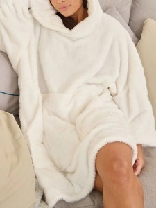 White Cable Cut Borg Snuggle Hoodie
