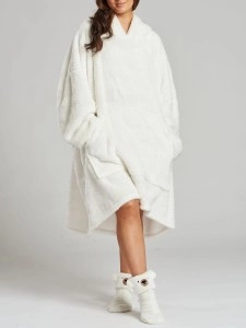White Cable Cut Borg Snuggle Hoodie