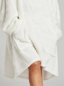 White Cable Cut Borg Snuggle Hoodie