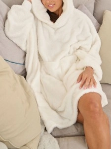 White Cable Cut Borg Snuggle Hoodie