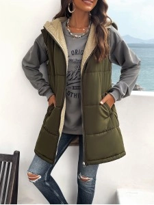 Winter loose commuting mid-length hooded cotton coat