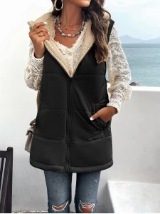 Winter loose commuting mid-length hooded cotton coat